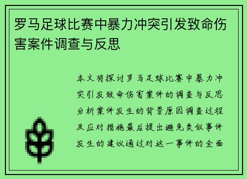 罗马足球比赛中暴力冲突引发致命伤害案件调查与反思